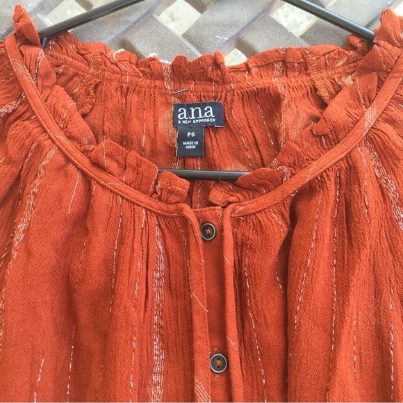 A.N.A. Blouse Pretty Boho Long Sleeve Buttondown Gather Neck Long Sleeves Cuffs - Picture 8 of 9